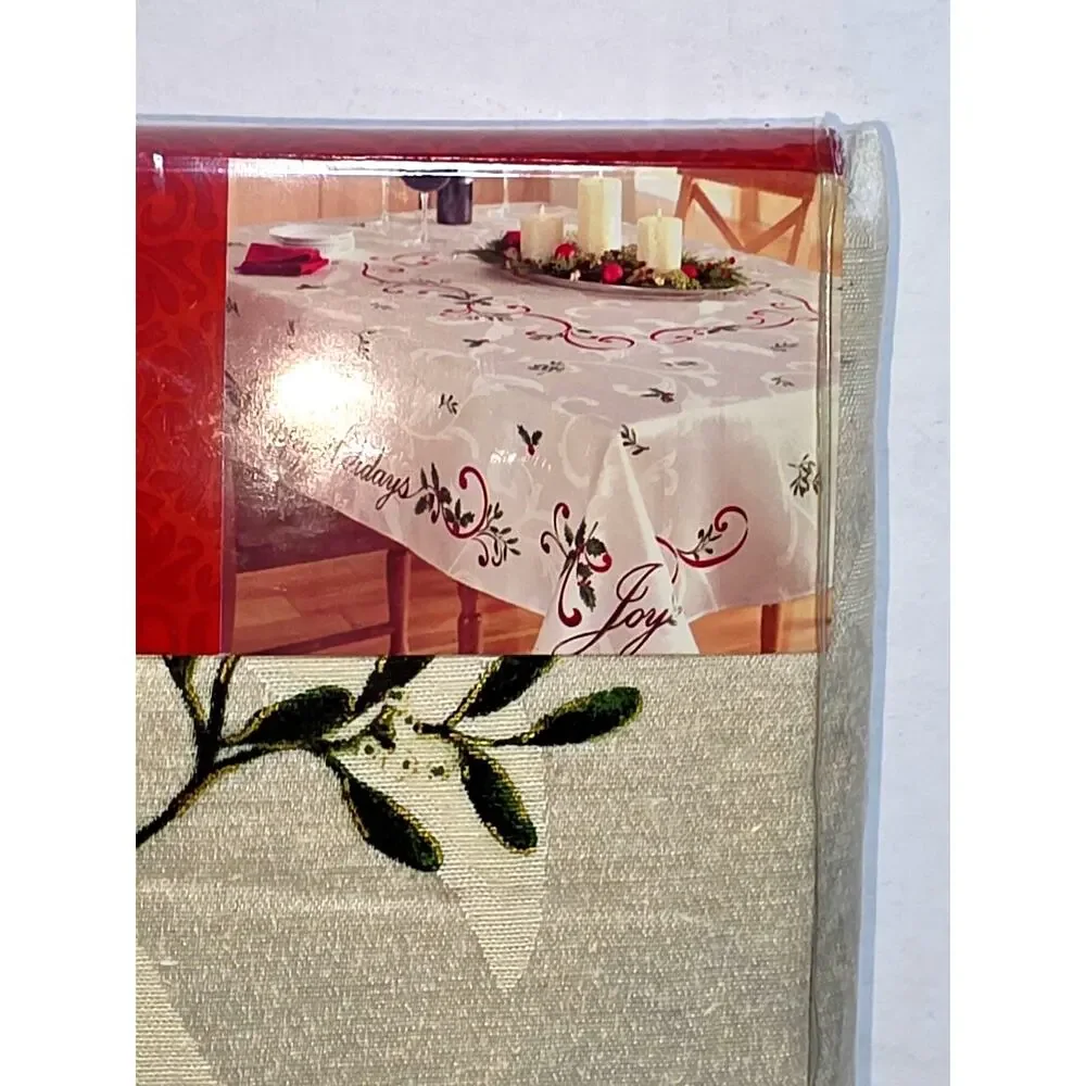 NWT St Nicholas Oblong Joy Border Happy Holiday Tablecloth 60x120